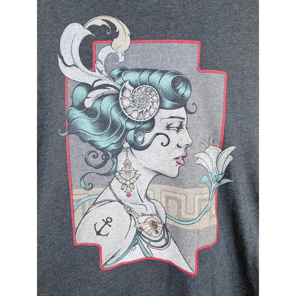 Curbside Art Nouveau Graphic T Shirt Mens XL Black Mermaid Nautical Tattoo Tee